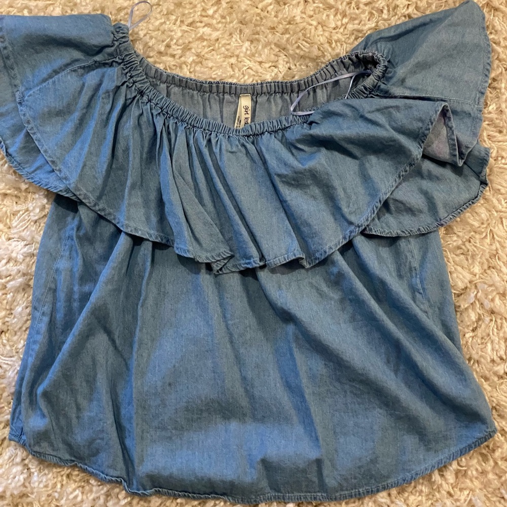 Blue Denim Off-Shoulder Blouse